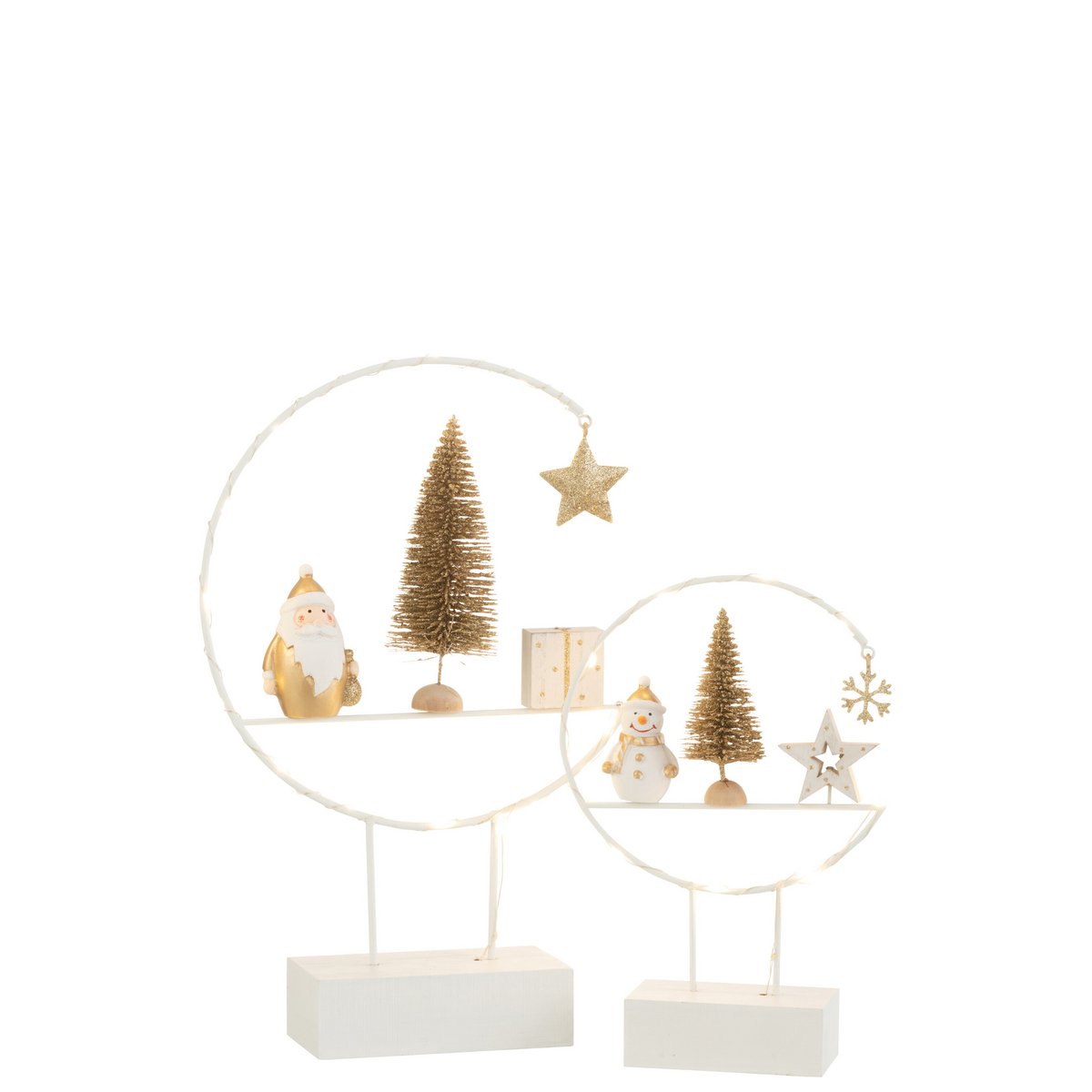 Demi-Cercle LED Père Noël en bois blanc et or, vue latérale