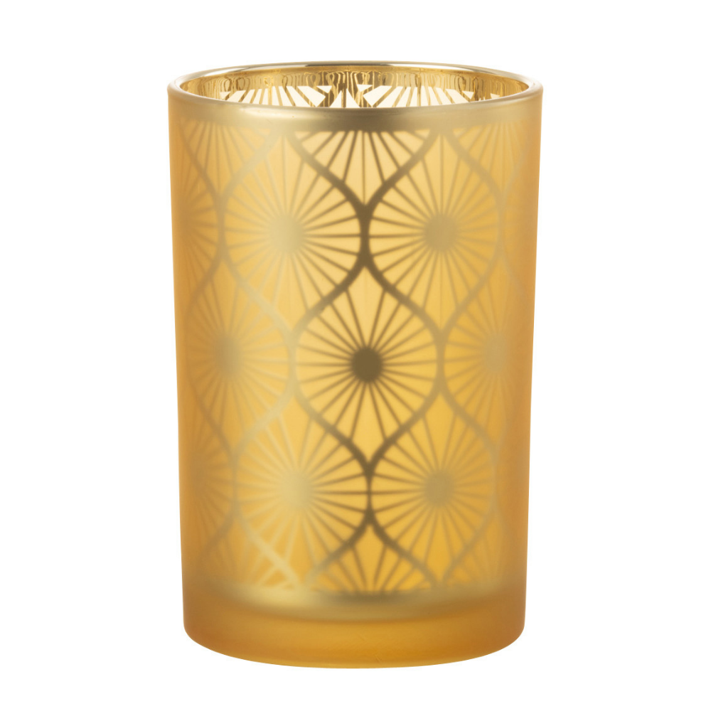 Bougeoir J-Line Windlicht Window Flowers en verre jaune, vue de face