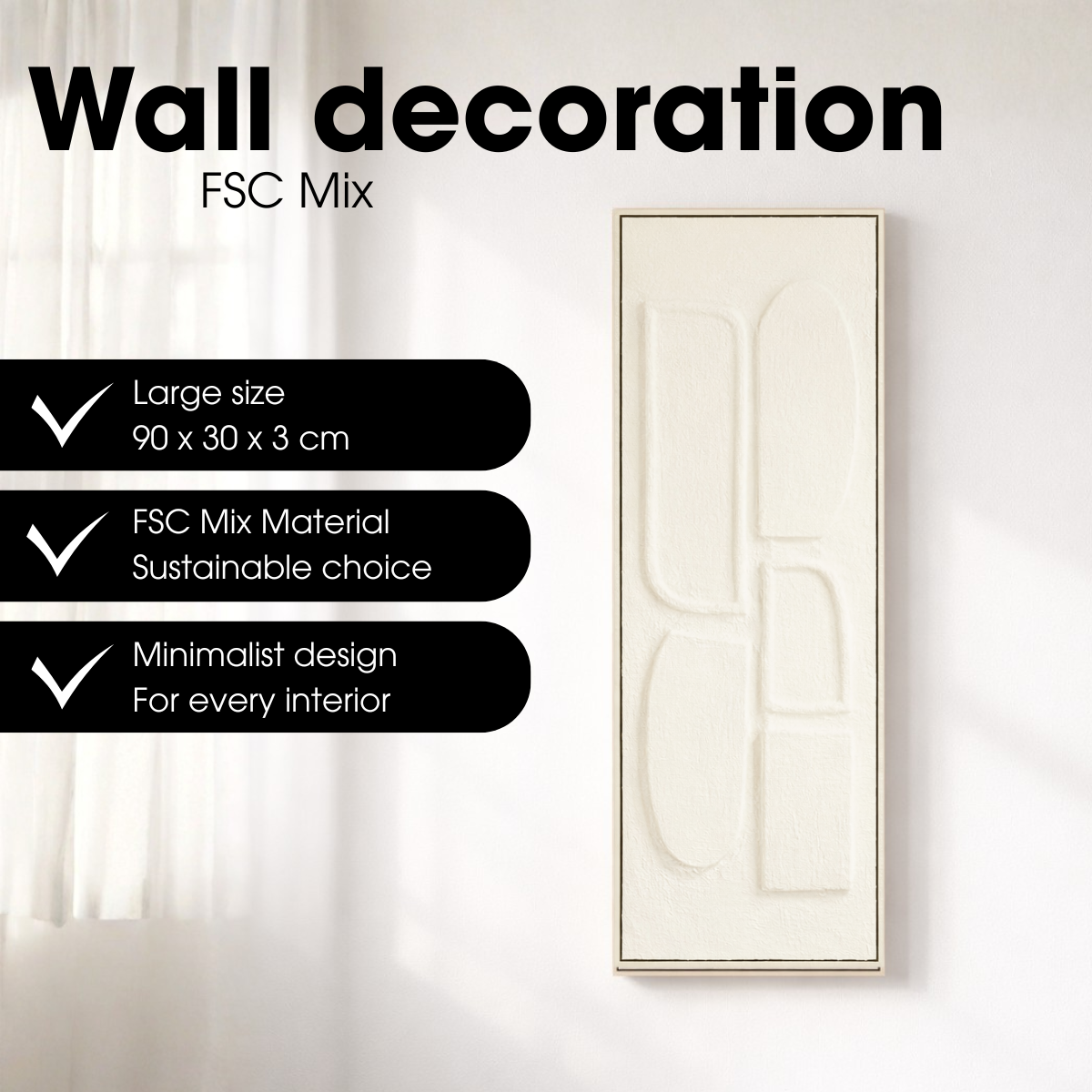Vue latérale de la décoration murale Mica Decorations en blanc cassé