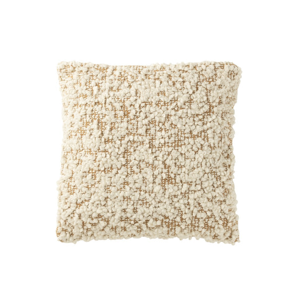 Coussin Carré Bouclé J-Line Camel/Crème, design élégant et confortable