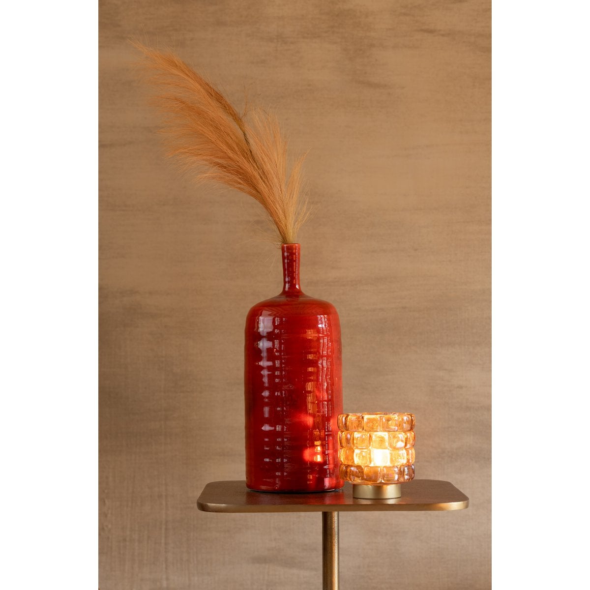 Branche de décoration J-Line Plumeau en plastique orange, vue de face