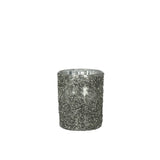 Bougeoir J-Line en verre gris avec finition glitter, vue de face.