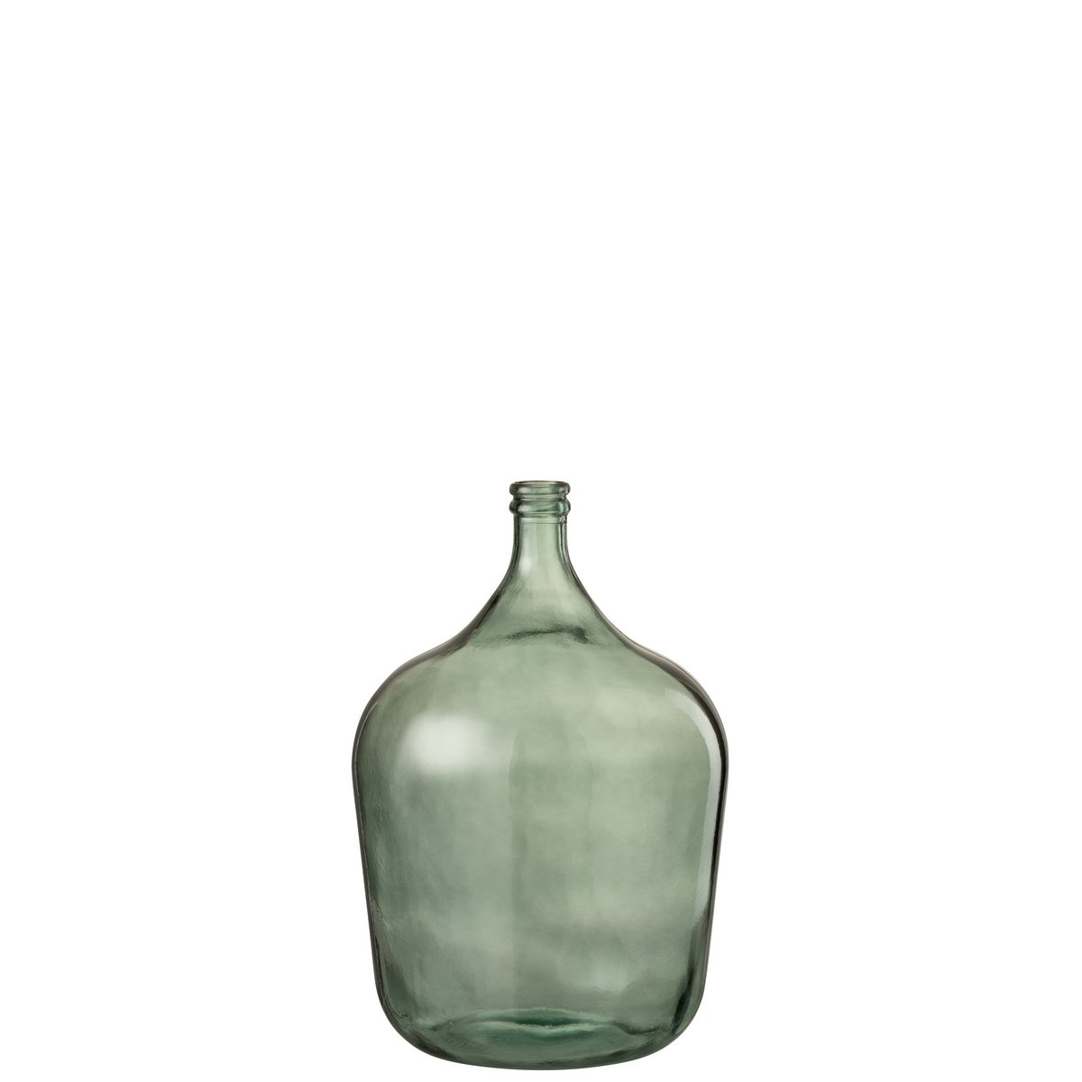 Vase carafe en verre vert J-Line, mise en scène avec des fleurs