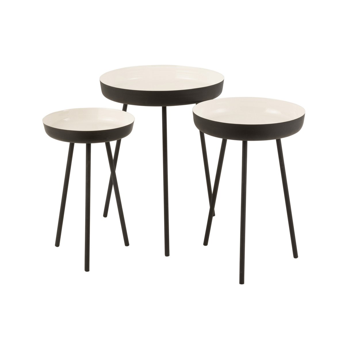 Lot de 3 tables d'appoint J-Line en métal noir et blanc, vue d'ensemble