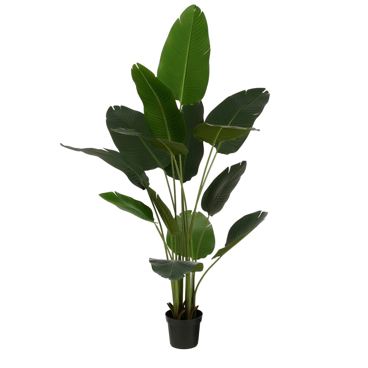 Plante artificielle bananier vert avec grandes feuilles dans un pot noir