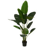 Plante artificielle bananier vert avec grandes feuilles dans un pot noir
