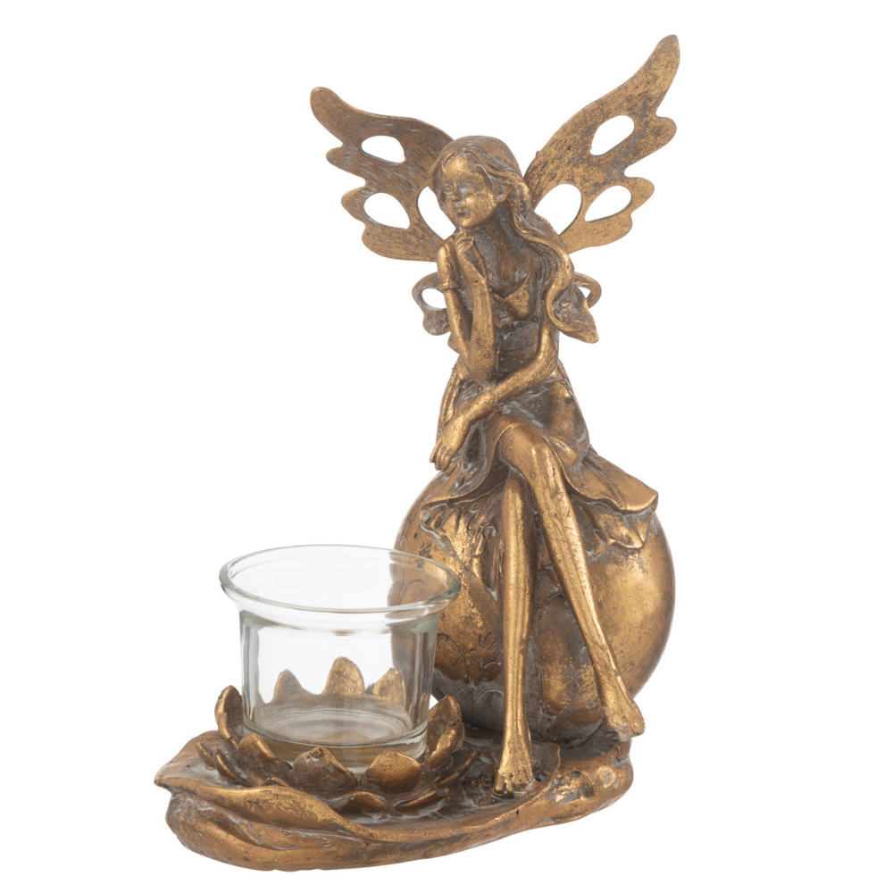 Photophore Vidia en métal doré sur fond blanc, vue de face