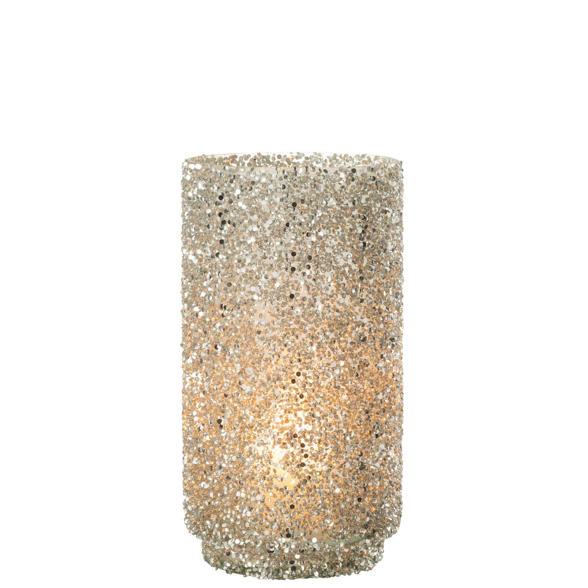 Lanterne J-Line Glitter en verre argenté, vue de face