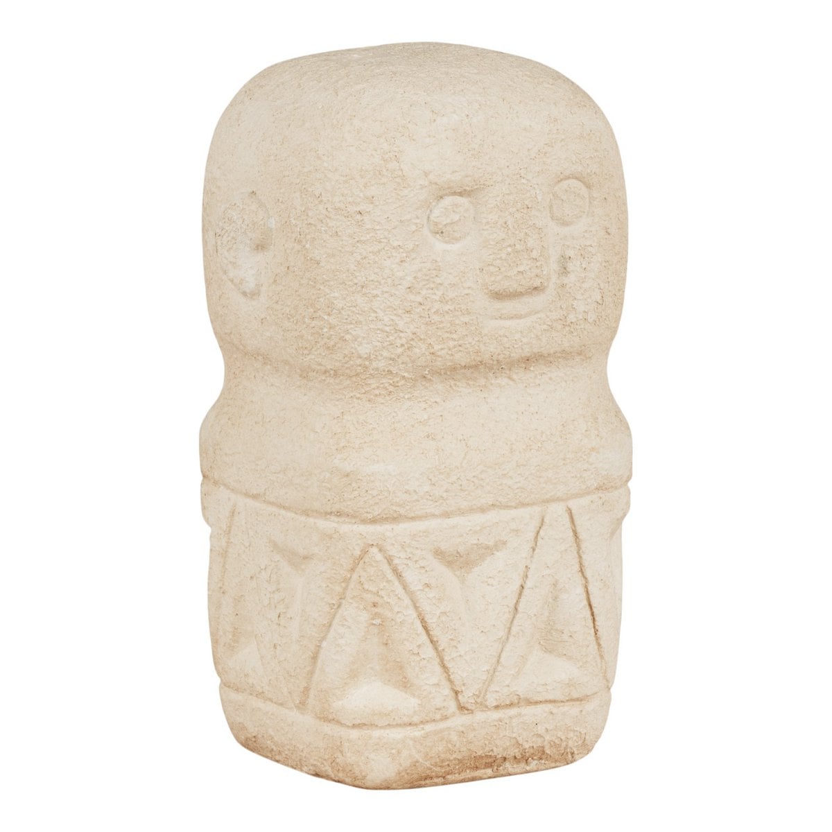 Objet déco en ciment beige, vue de face avec texture brute