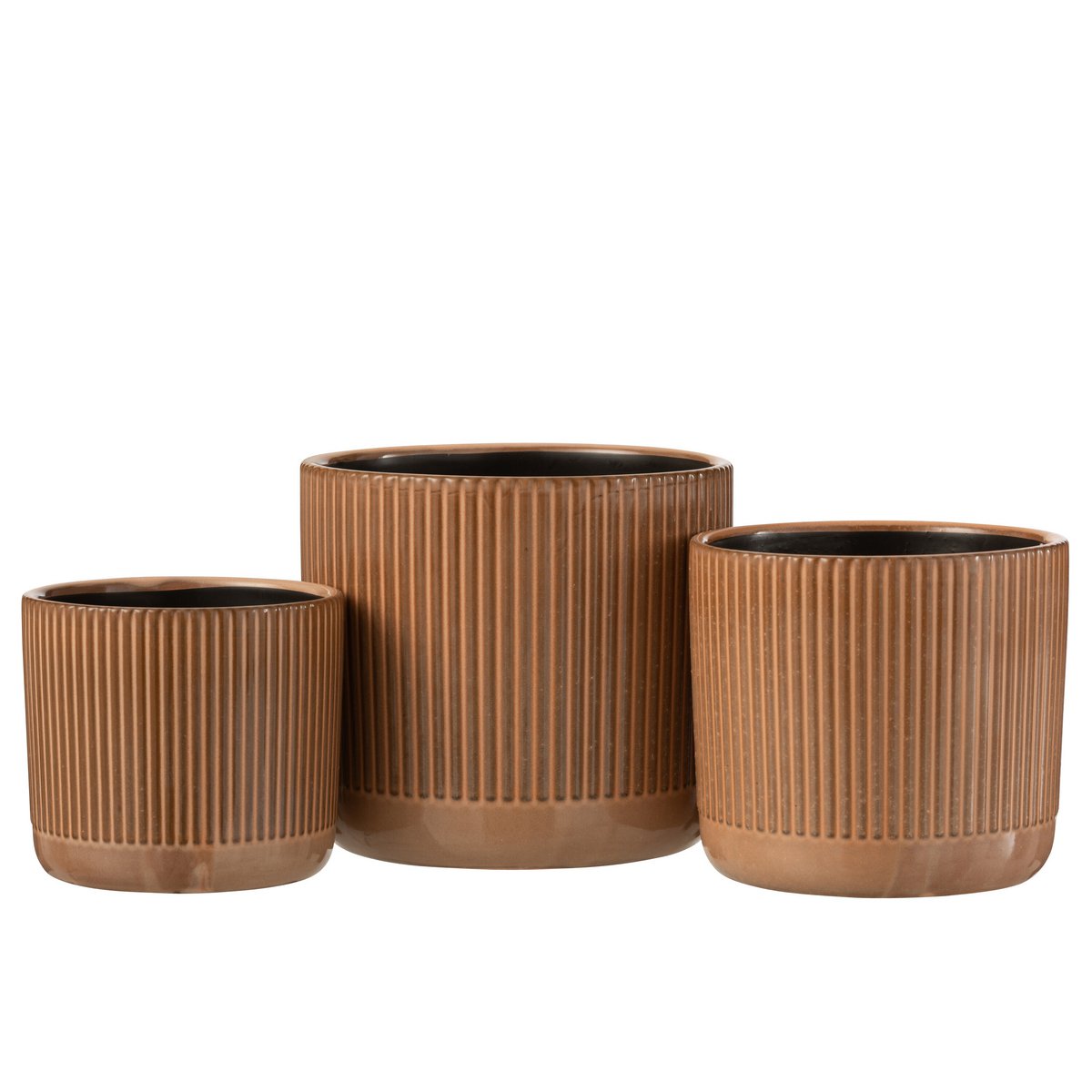 Pot de fleurs J-Line en céramique orange et beige, vue de face