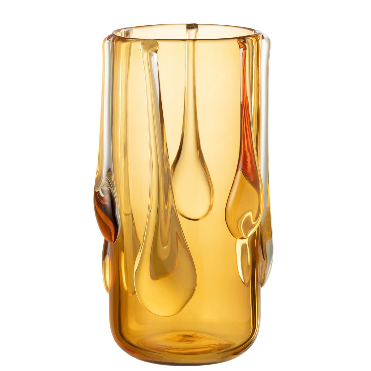 Vase Drippy en verre ambre, décoré avec des fleurs colorées