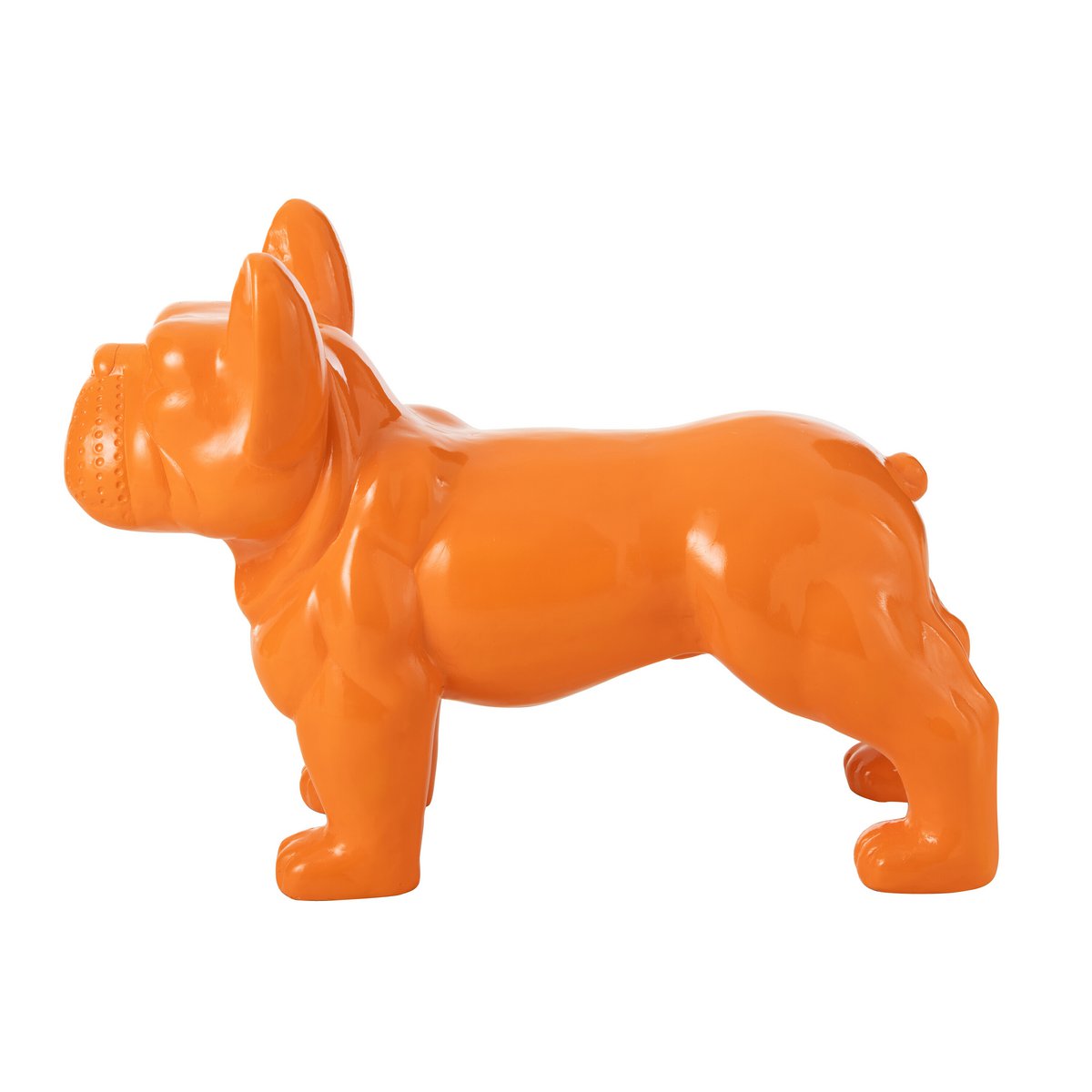 Détail du bulldog décoratif J-Line, couleur orange vibrante