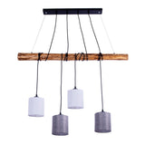 4 pendentif "Malte" en métal et en bois, avec parasols textiles en gris et blanc, socket e27, éclairage pour le salon, le bureau ou la table de chevet