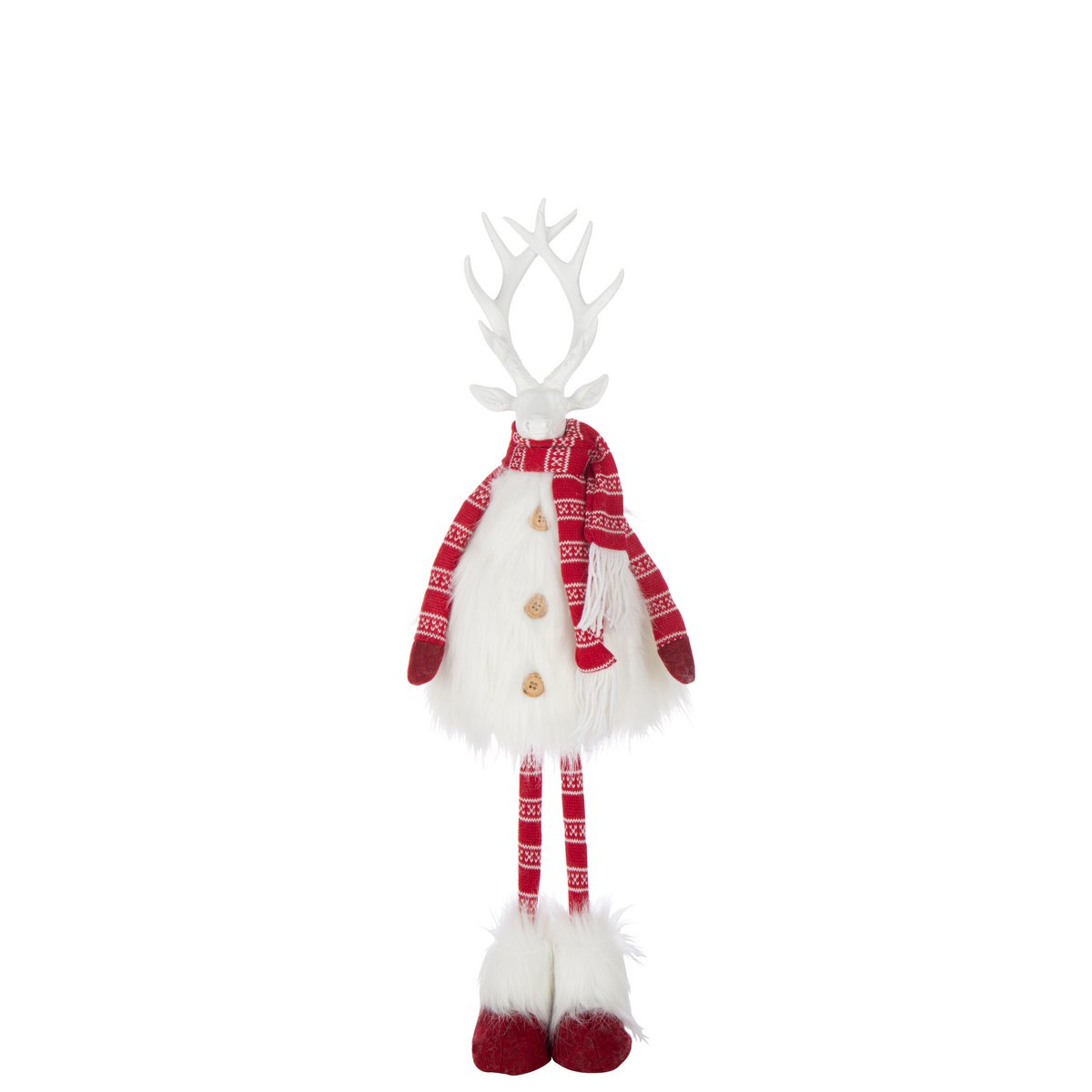 Figurine J-Line Cerf en fourrure, polyrésine blanche et rouge, design moderne