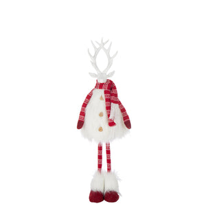 Figurine J-Line Cerf en fourrure, polyrésine blanche et rouge, design moderne