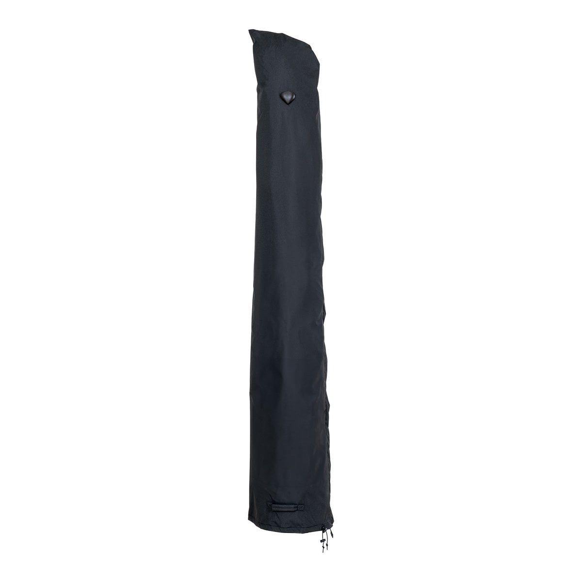 Housse de parasol noire en polyester, vue latérale montrant la texture