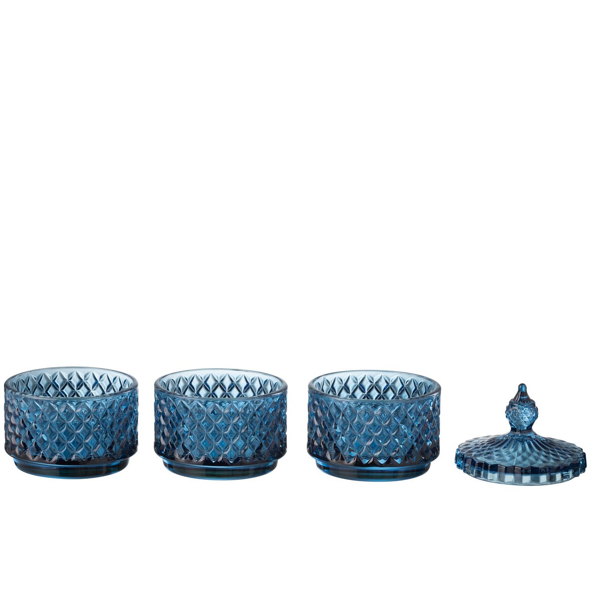 Détail du pot de conservation J-Line, verre bleu, design haut de gamme