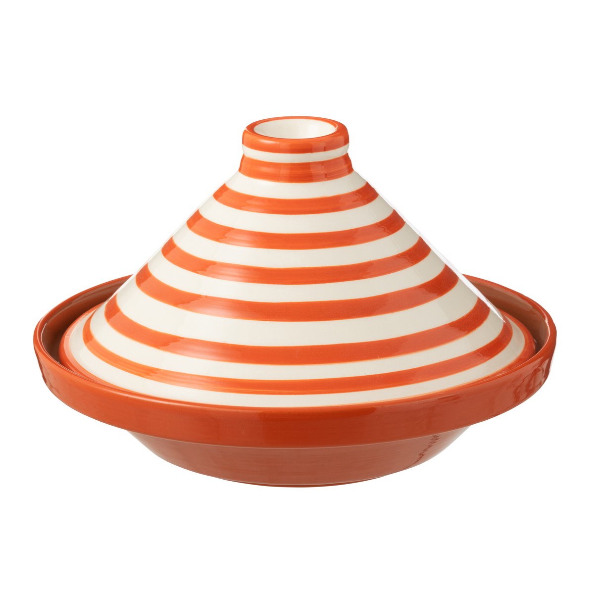 Tajine Grenada Stripes J-Line en céramique, motif rayé orange et blanc