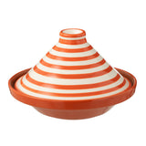 Tajine Grenada Stripes J-Line en céramique, motif rayé orange et blanc