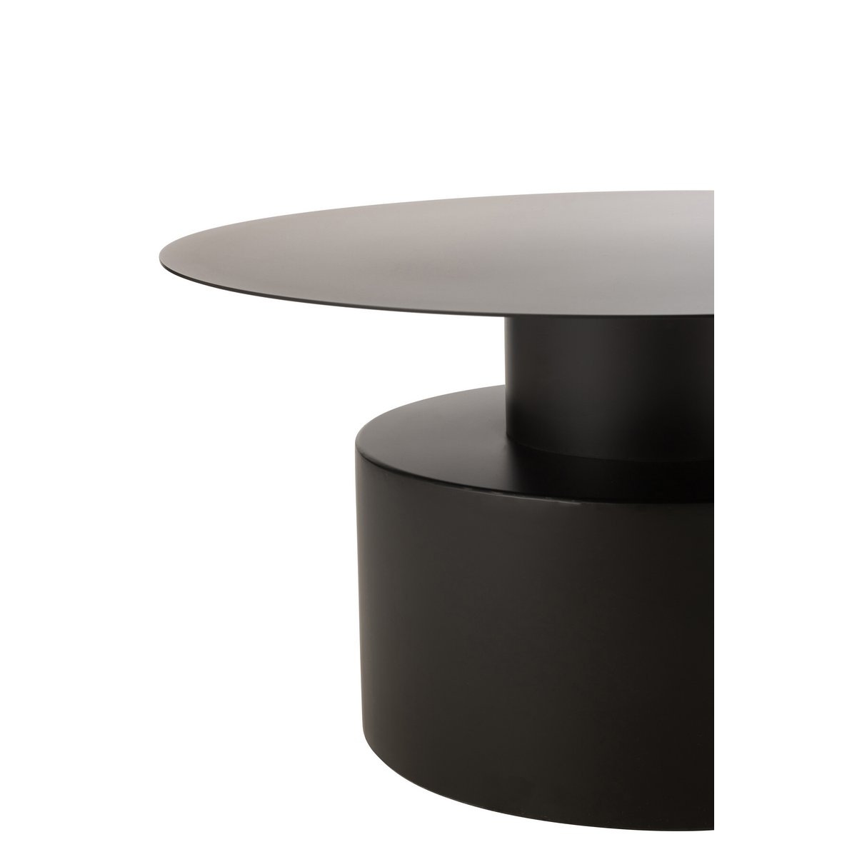 Table basse J-Line ronde en métal noir, détail du design