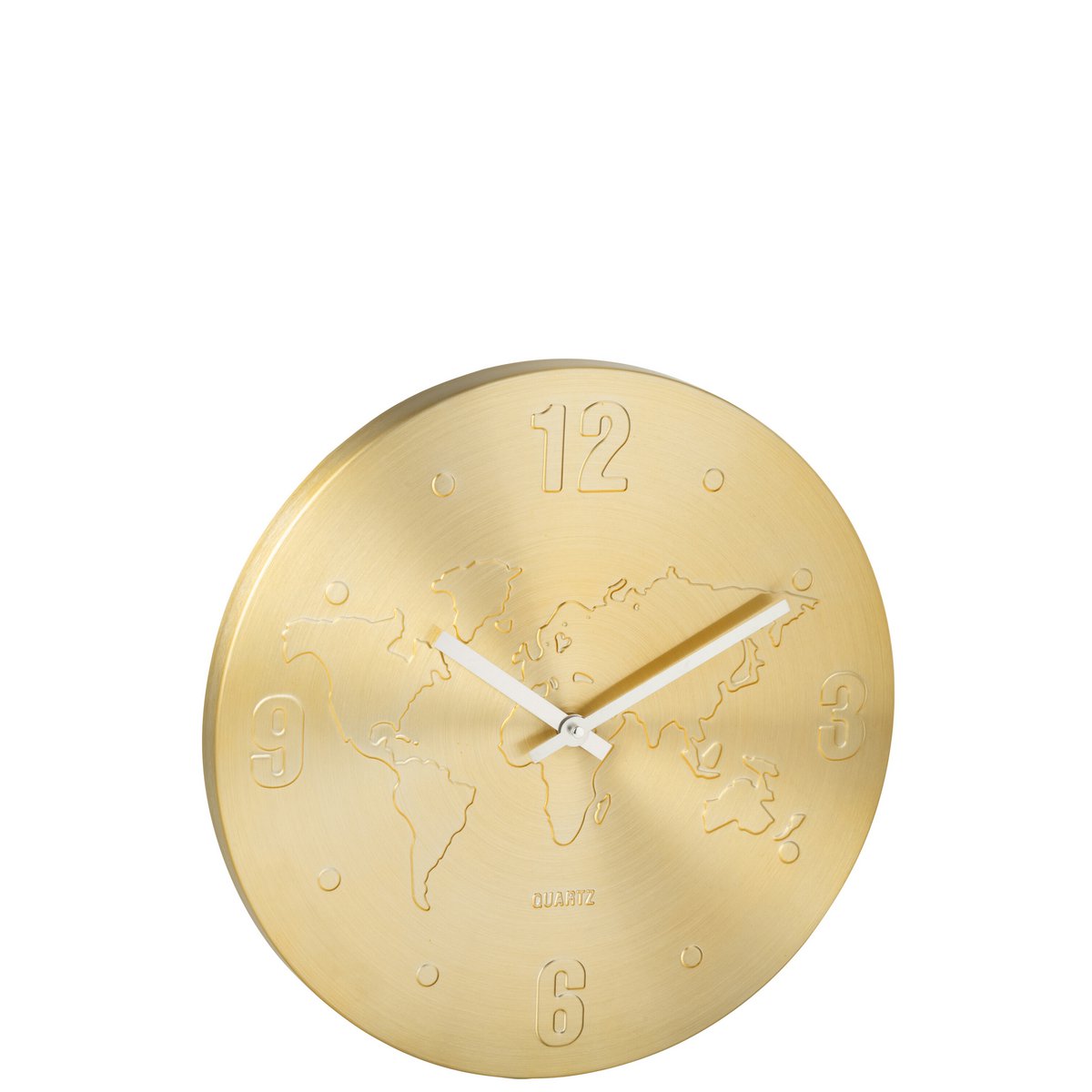 Détail de l'horloge J-Line en aluminium doré, design moderne