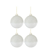 Détail d'une boule de Noël en verre blanc avec effet sucre J-Line