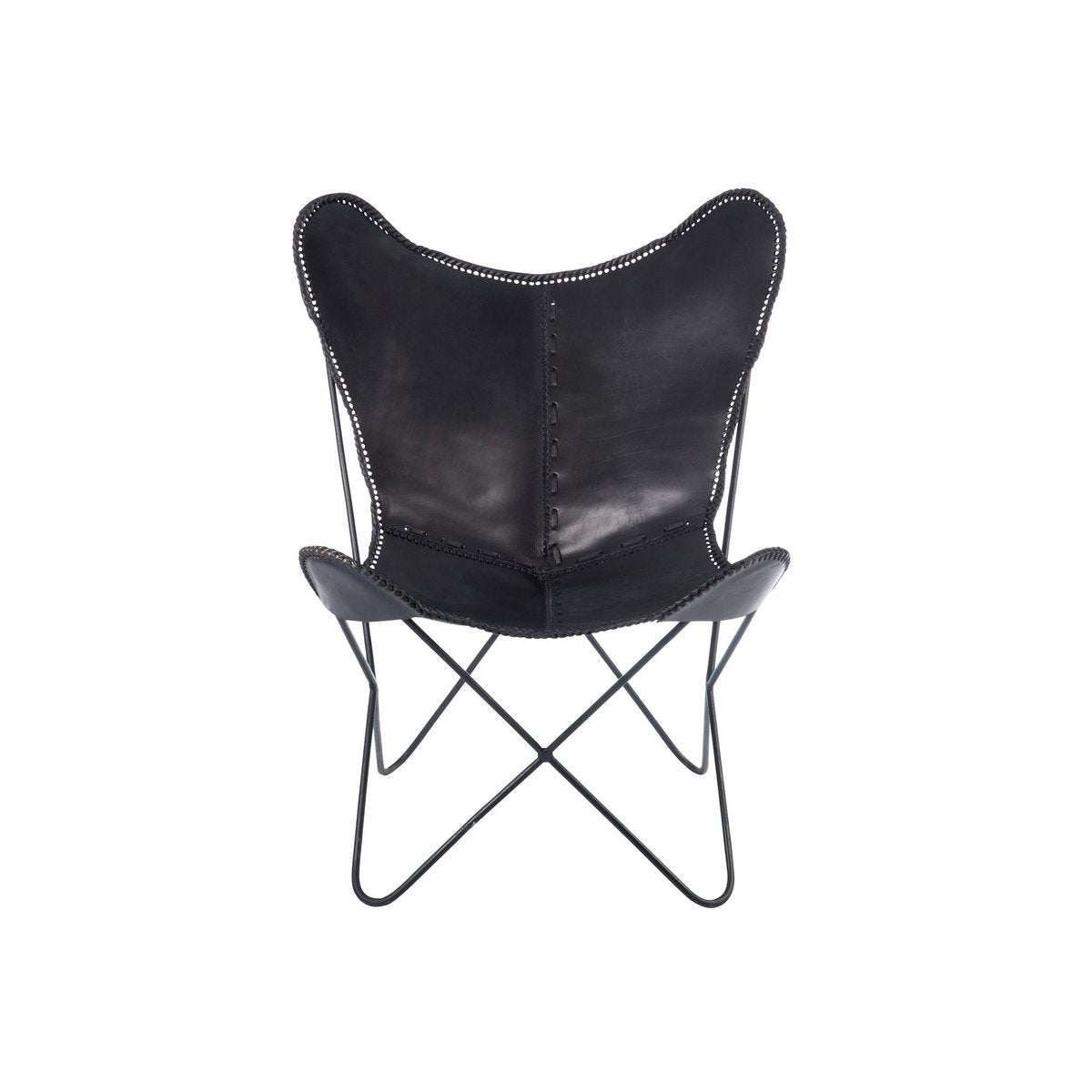 Fauteuil Lounge J-Line en cuir noir - vue latérale