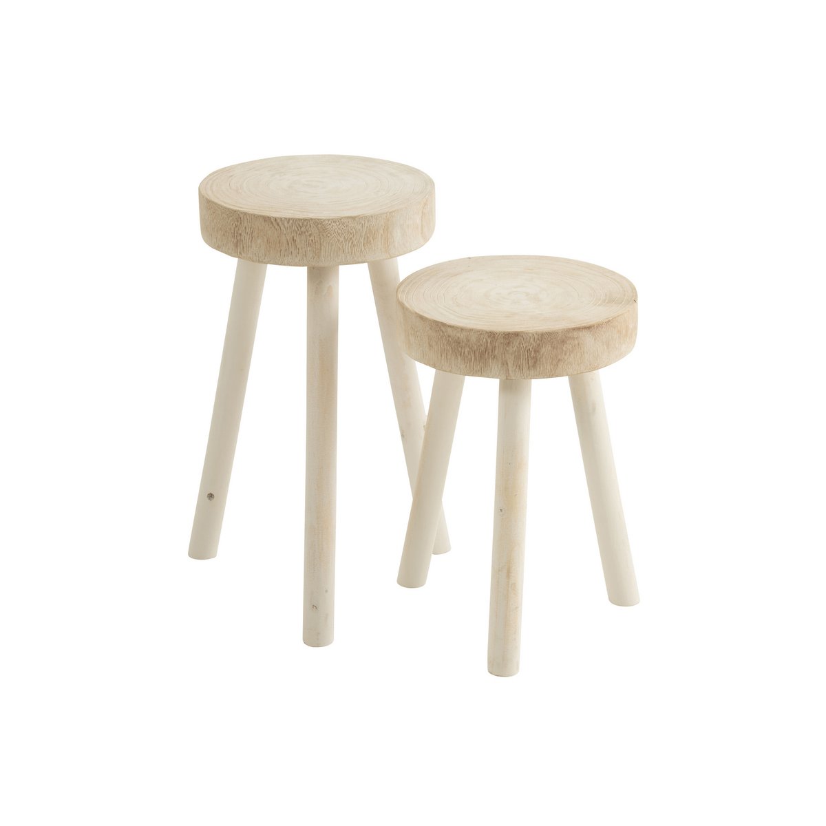 Tabouret en bois de Paulownia blanc, vue rapprochée