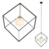 «Cadre» pendentif, retraité rétrospective en métal et en verre en noir et blanc avec une prise G9, une longueur latérale de 30 cm, pour le salon et le bureau.