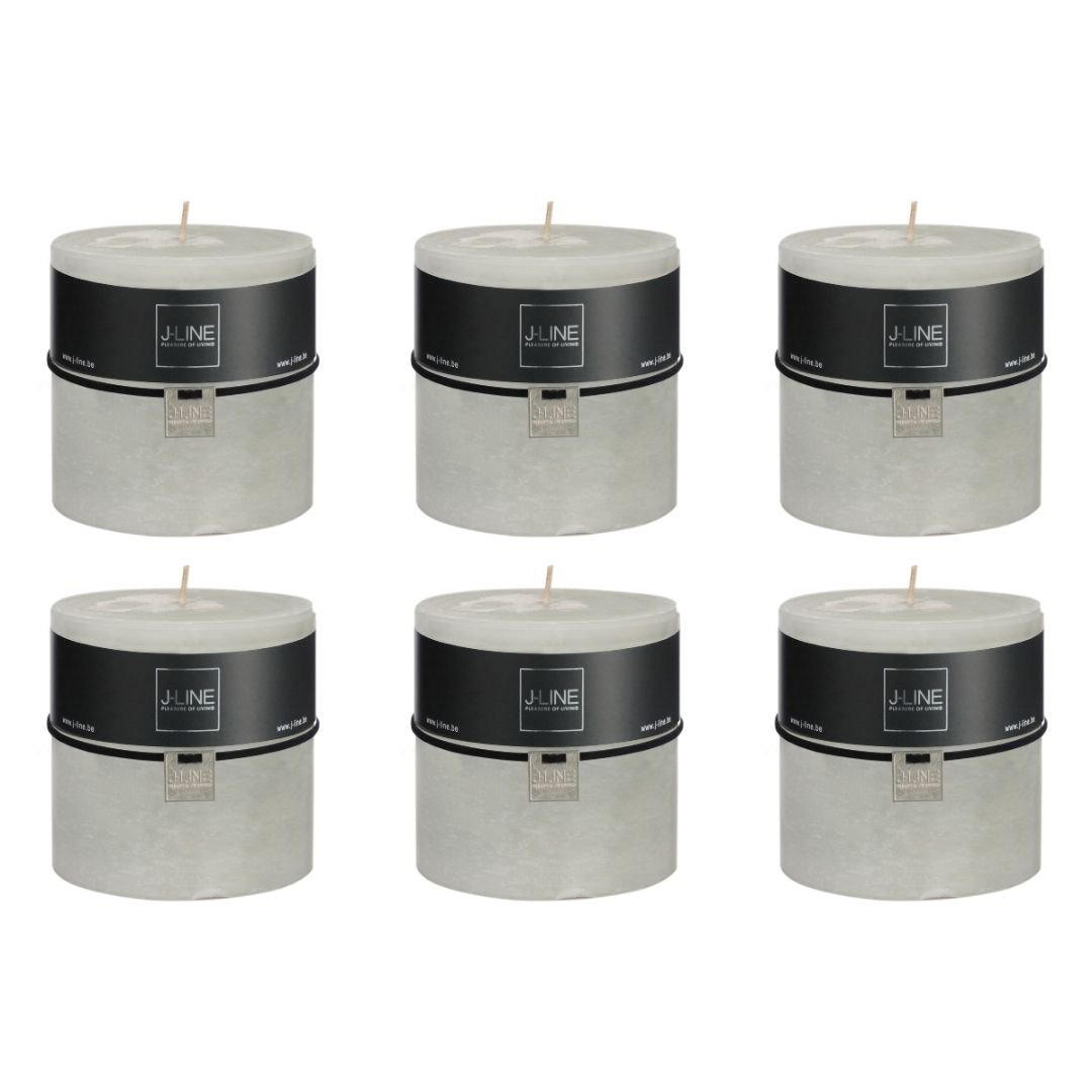 Bougie cylindrique J-Line en vert poudre, vue de face sur table