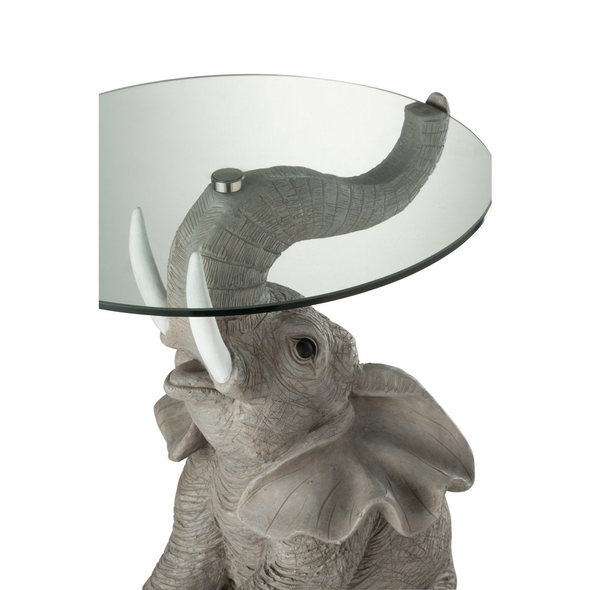 Table J-Line Elephant vue de face avec design éléphant en polyresine grise