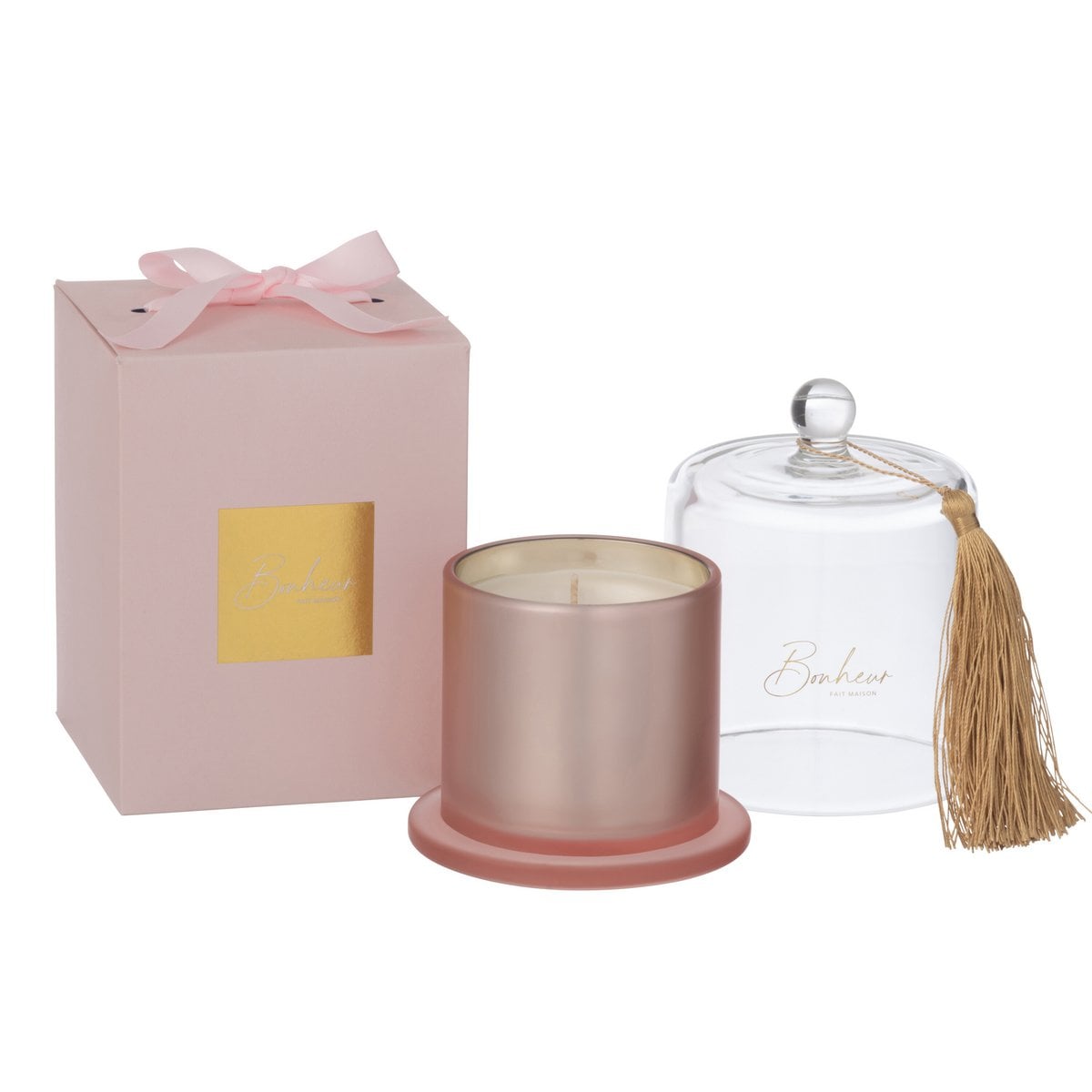 Bougie Parfumée J-Line Stolp Bonheur Rose - vue latérale sur fond décoratif