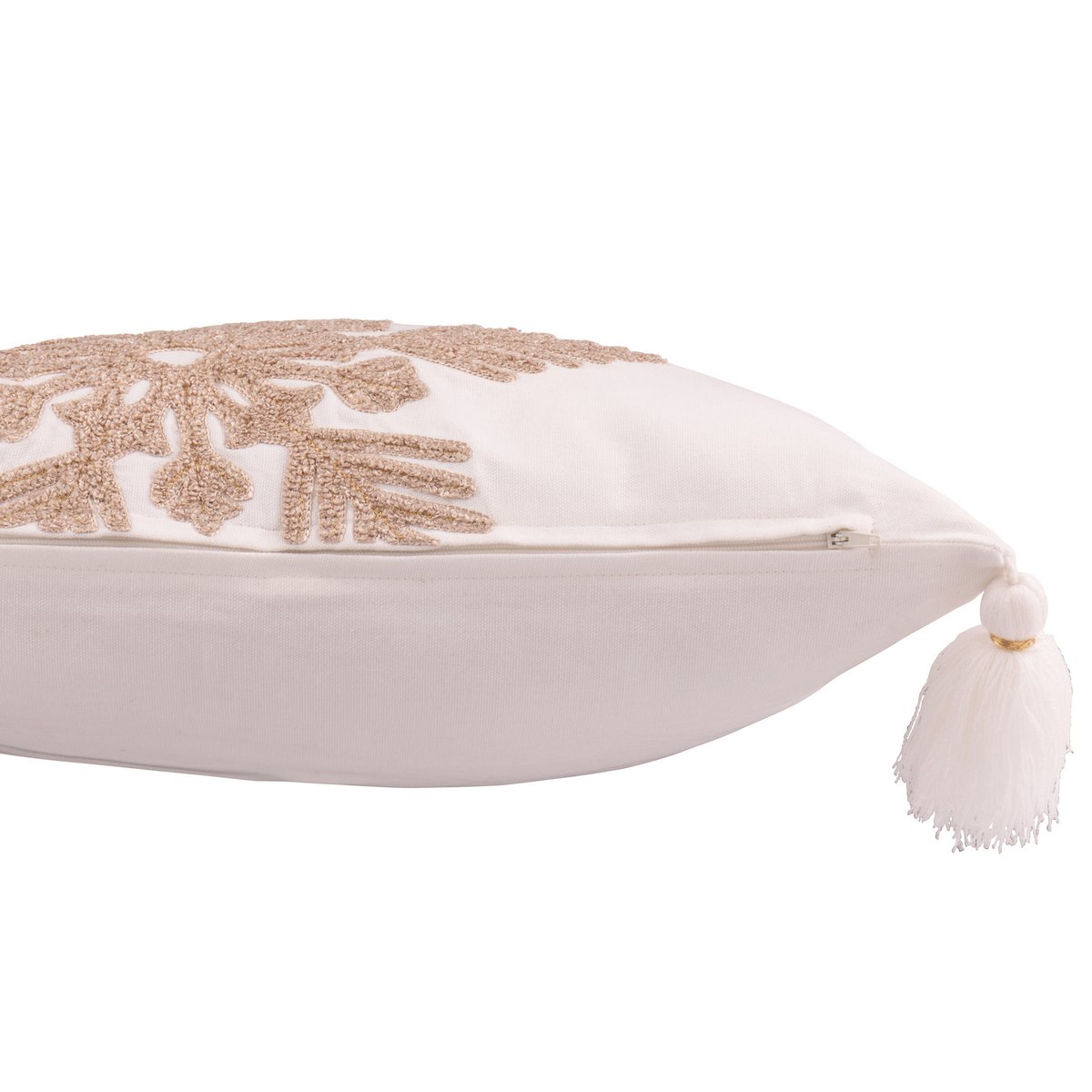 Zoom sur le coussin Flocon de neige J-Line montrant les détails en coton