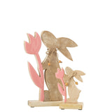 Décoration Lapin en bois rose avec fleur de J-Line, vue de face