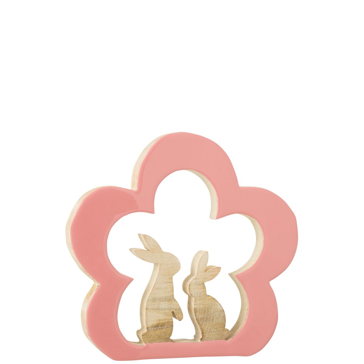 Fleur de décoration J-Line avec lapin en bois rose, vue détaillée
