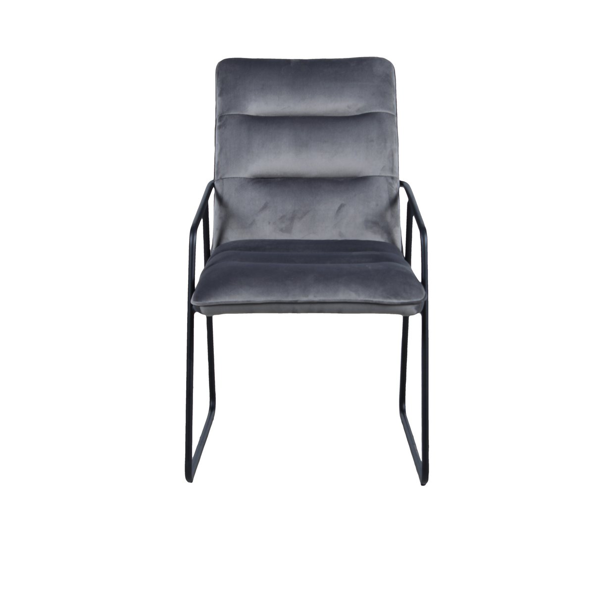 Fauteuil en velours noir et gris, vue de face