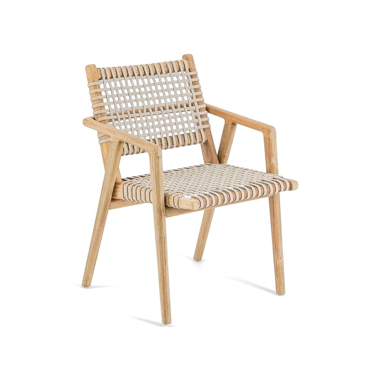 Chaise de salle à manger Trikeri en teck recyclé, vue de face