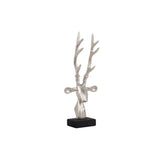 Statue tête de renne en métal avec base en bois, vue de face