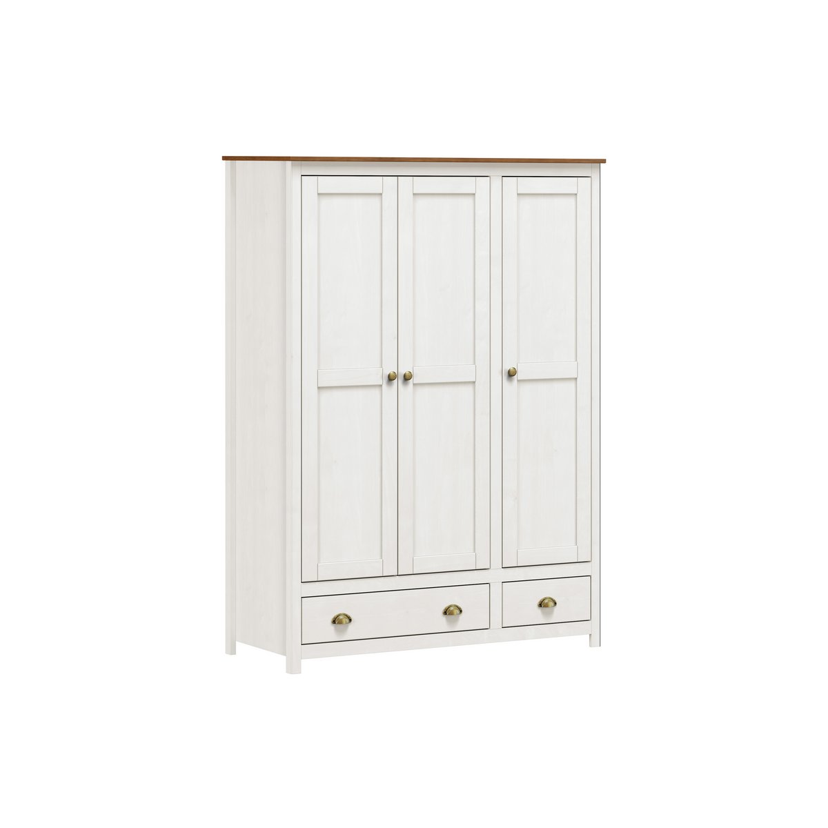 Armoire 3 portes en bois massif avec finition blanche et marron