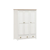 Armoire 3 portes en bois massif avec finition blanche et marron