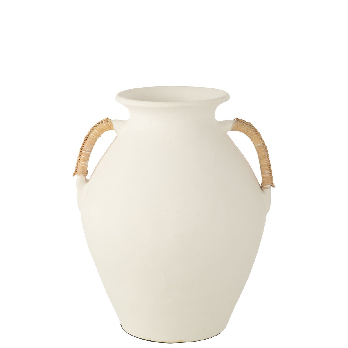 Vase Leo en céramique blanc et naturel, vue latérale montrant les détails de texture