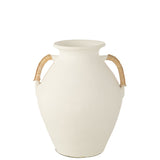 Vase Leo en céramique blanc et naturel, vue latérale montrant les détails de texture