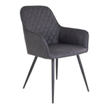 Chaise de salle à manger Harbo en PU gris avec pieds en métal noir, vue de face