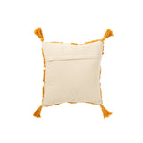 Coussin J-Line tufté ocre avec pompons, style bohème