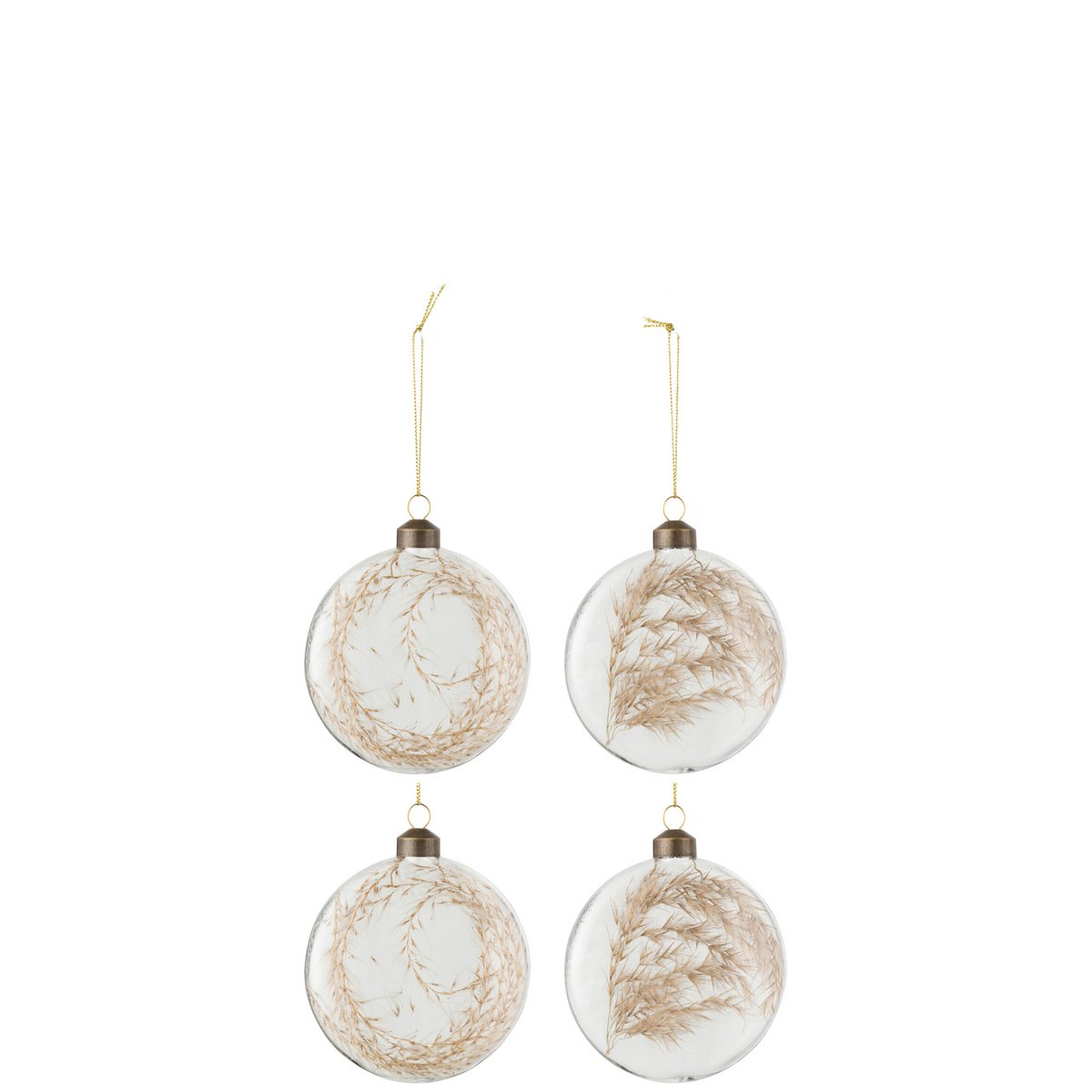 Boule de Noël en verre avec pampas séchées, vue de face
