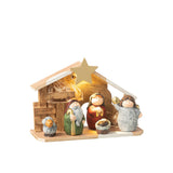 Crèche LED J-Line en porcelaine, vue de face avec éclairage