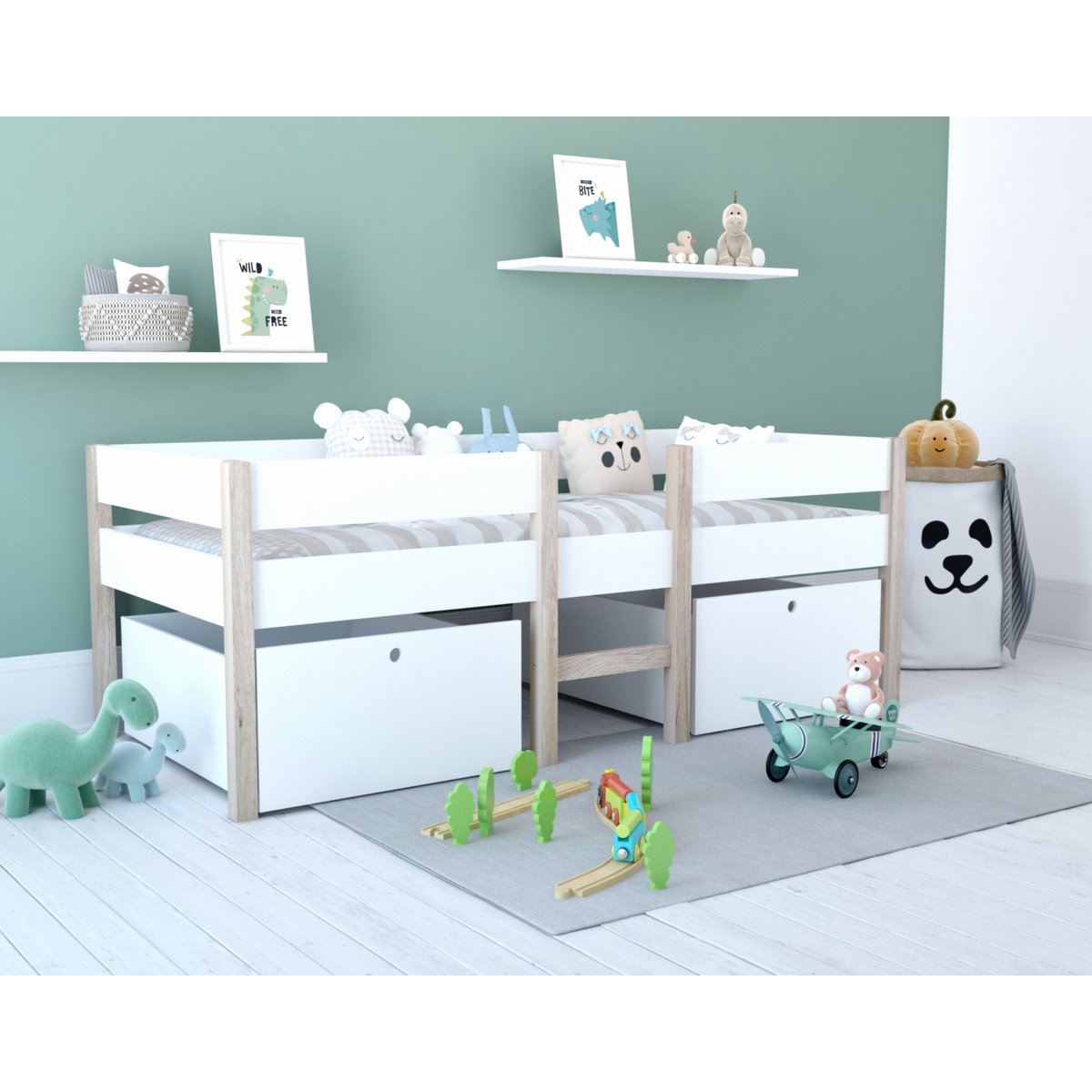 Ambiance de chambre d'enfant avec lit mezzanine scandinave