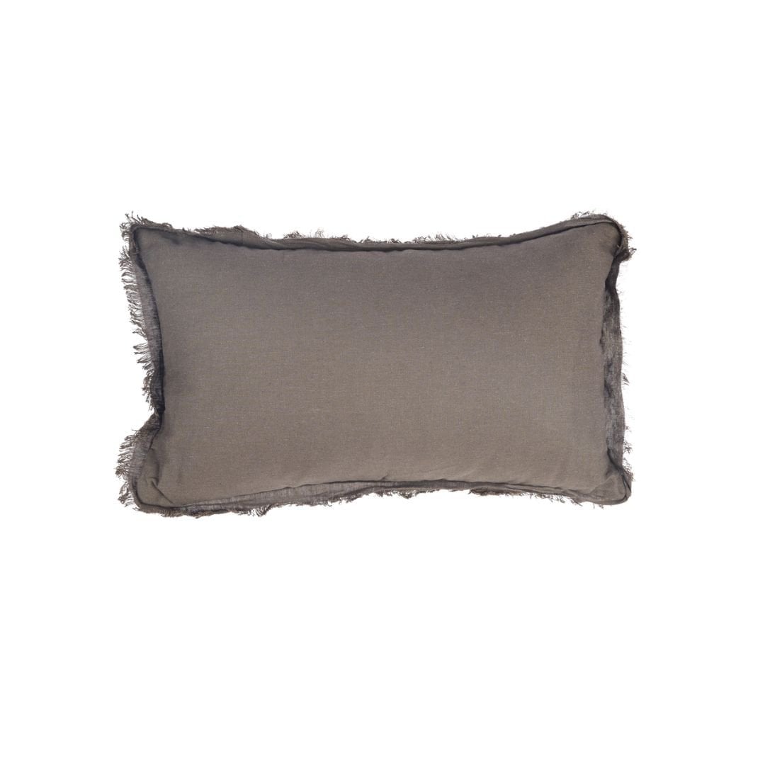 Housse de coussin Smoky Vibe en lin gris avec franges