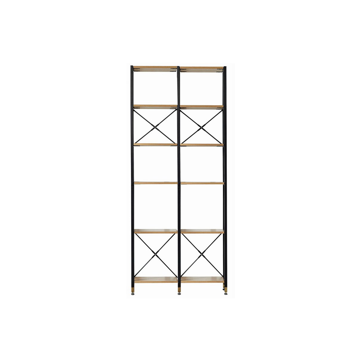 Ensemble étagère en bois et métal avec tiroirs, vue de face
