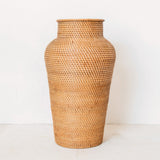 Vase rond en rotin tressé – Grand vase décoratif bohème – Vase haut et étroit – Vase de sol fait à la main à partir de fibres naturelles (Ø 30 cm) KIDUNG